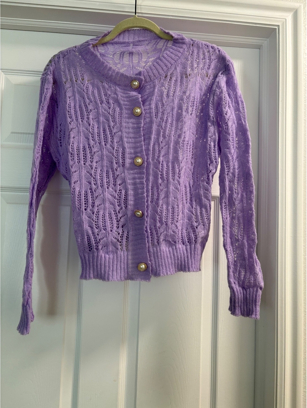 Lilac Purple Knit Cardigan with Pearl Buttons